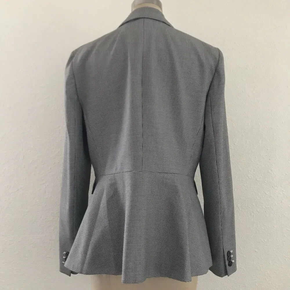 J Crew Black White Houndstooth Classic Peplum Blazer 8 Business Casual